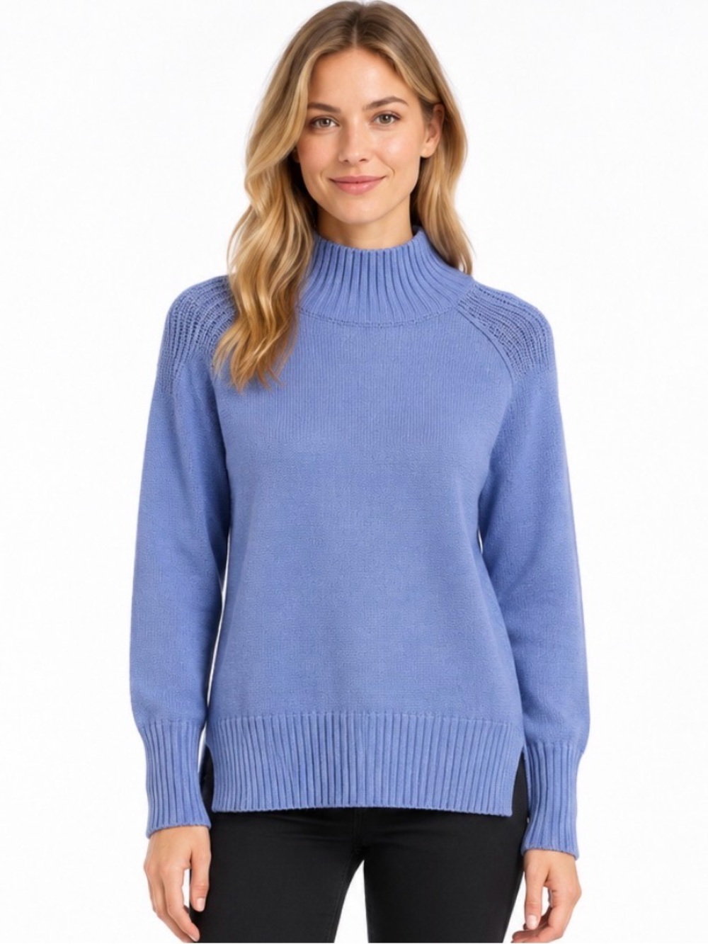 Tahari NWT Ash Blue Viscose Blend Mock Neck Sweater XS